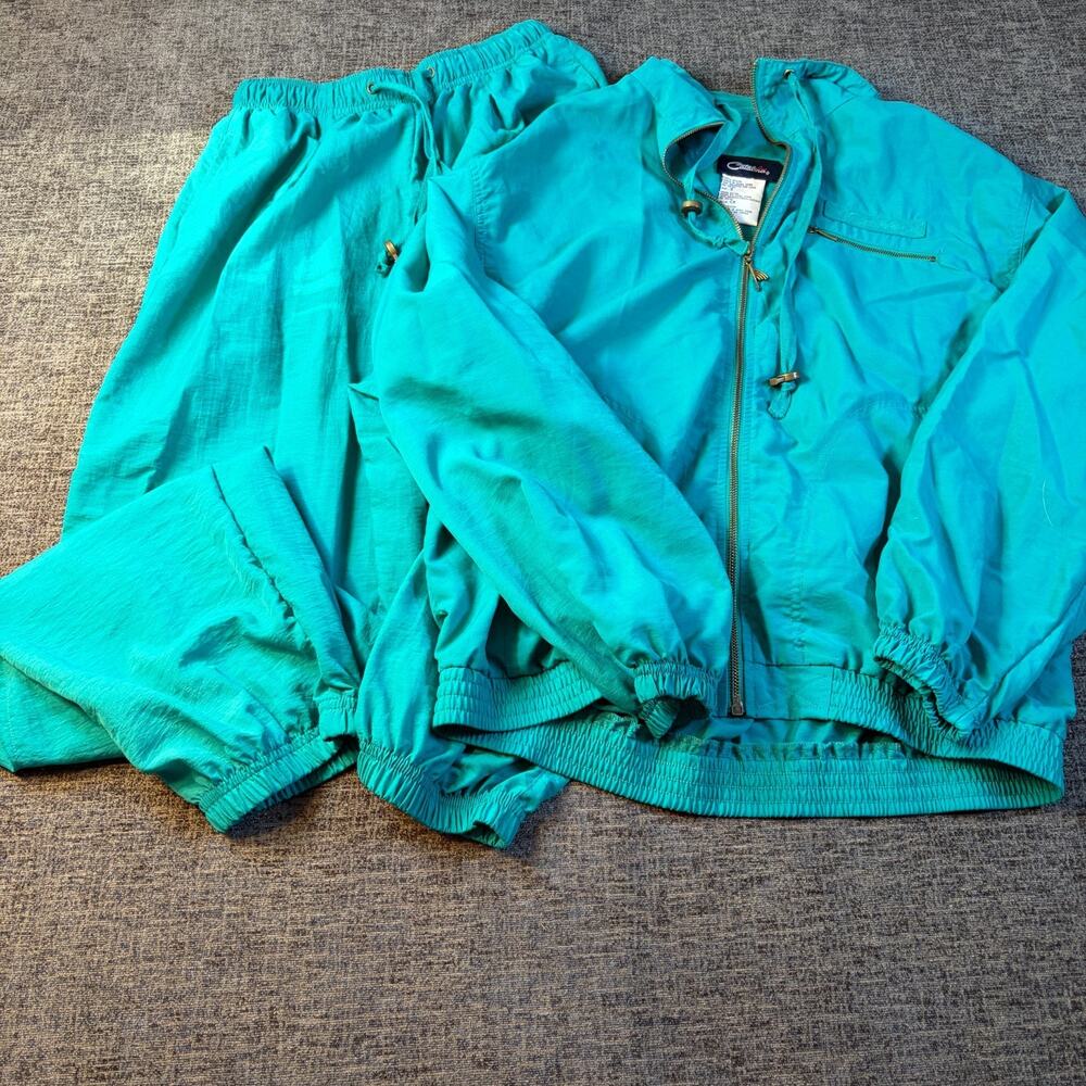 Vintage Catalina Aqua Green Lightweight Nylon Women 2 pc Track Suit Small